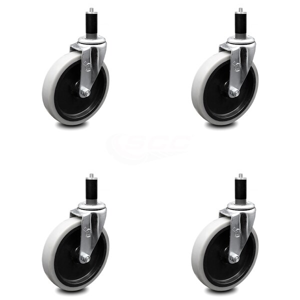 5 Inch Thermoplastic Rubber Wheel 1-1/5 Inch Expanding Stem Caster SCC, 4PK